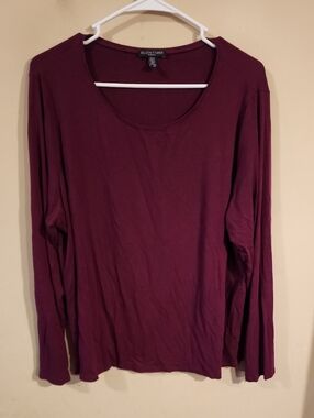 Eileen Fisher Deep Wine Scoop Neck Long-Sleeve Top